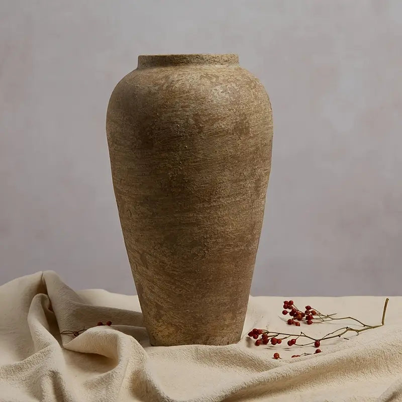 Vase de style rural, vase en terracotta rustique, vase en pierre, grand vase pour la décoration