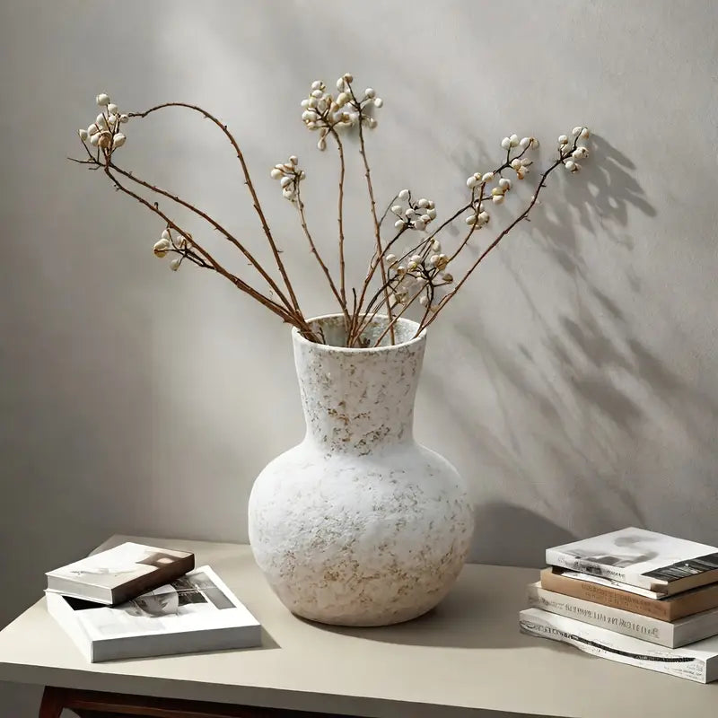 Vintage Ceramic Vase - Élégant Design Floral Blanc avec Des Motifs Intricats